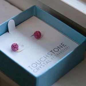 October Birthstone Pink Crystal Pave Ball Swarovski crystal earrings Touchstone